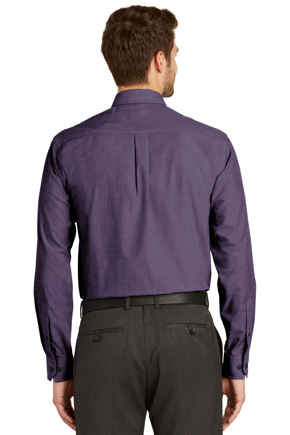 Port Authority Mens Easy Care Wrinkle Resistant Long Sleeve Button Down Shirt w/ Pocket - Grape Harvest Purple - Closeout