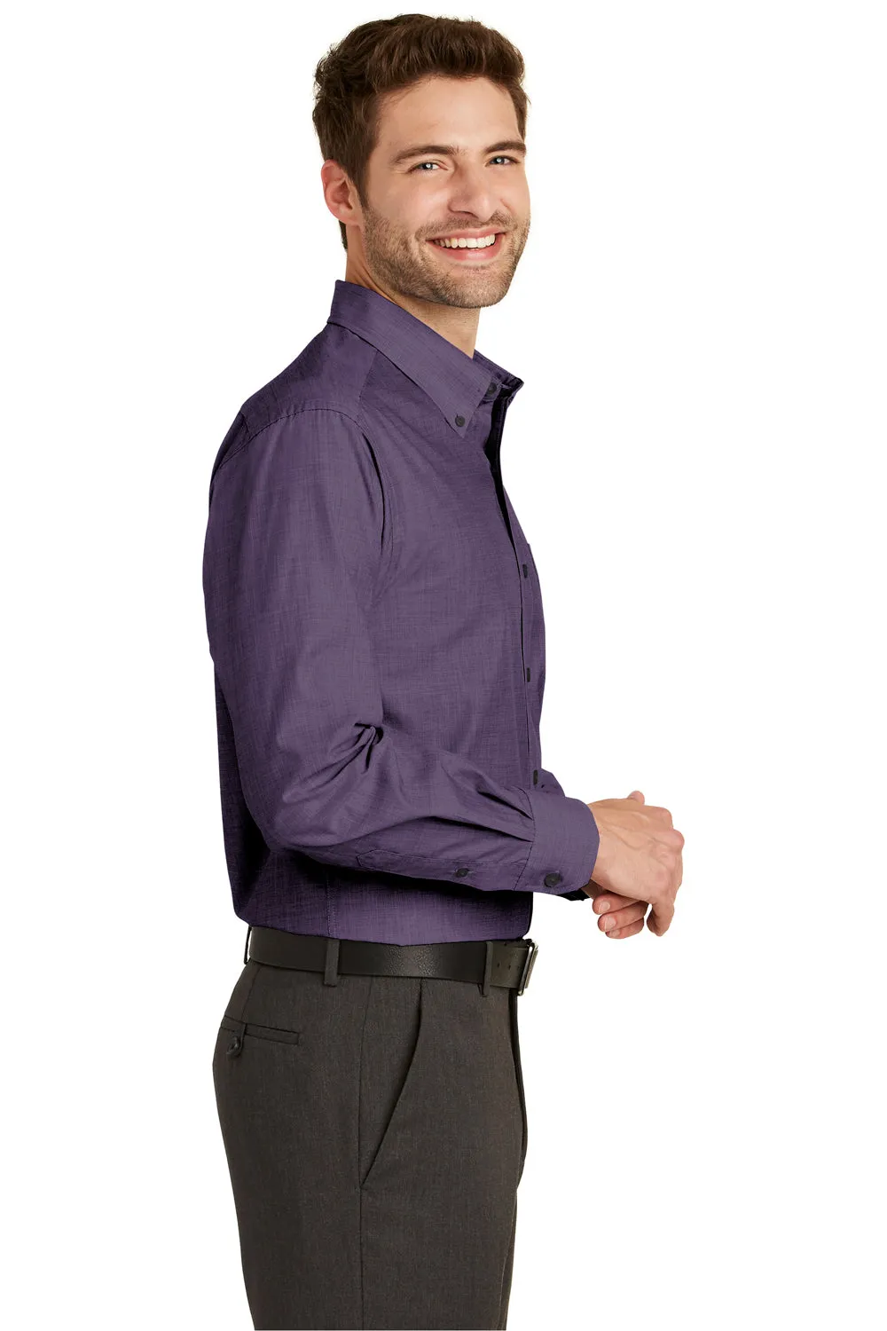 Port Authority Mens Easy Care Wrinkle Resistant Long Sleeve Button Down Shirt w/ Pocket - Grape Harvest Purple - Closeout