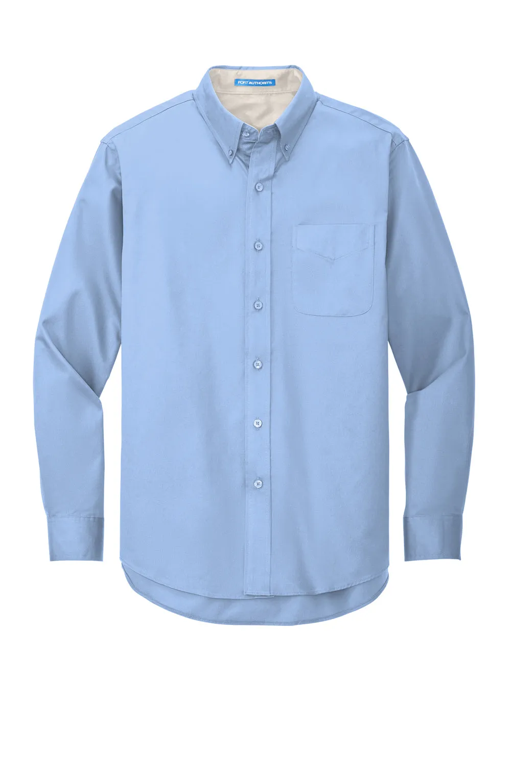 Port Authority Mens Easy Care Wrinkle Resistant Long Sleeve Button Down Shirt w/ Pocket - Light Blue
