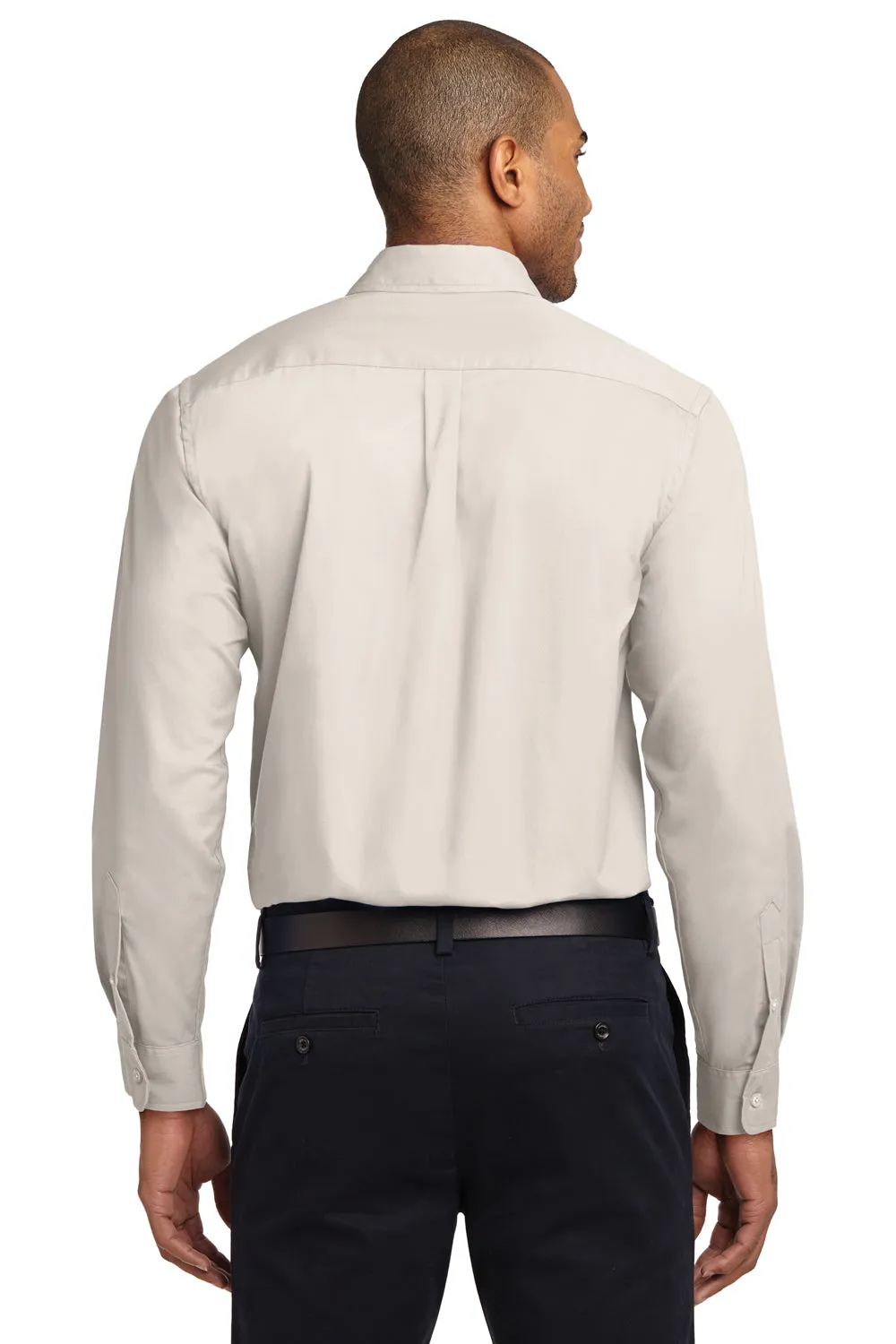 Port Authority Mens Easy Care Wrinkle Resistant Long Sleeve Button Down Shirt w/ Pocket - Light Stone - Closeout