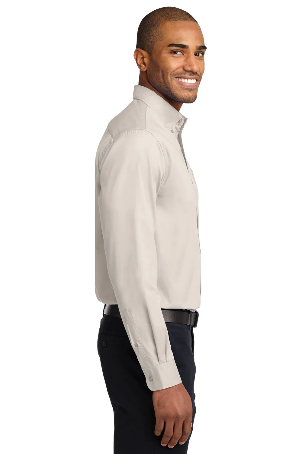 Port Authority Mens Easy Care Wrinkle Resistant Long Sleeve Button Down Shirt w/ Pocket - Light Stone - Closeout