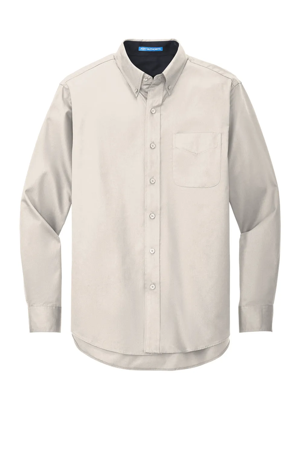 Port Authority Mens Easy Care Wrinkle Resistant Long Sleeve Button Down Shirt w/ Pocket - Light Stone - Closeout