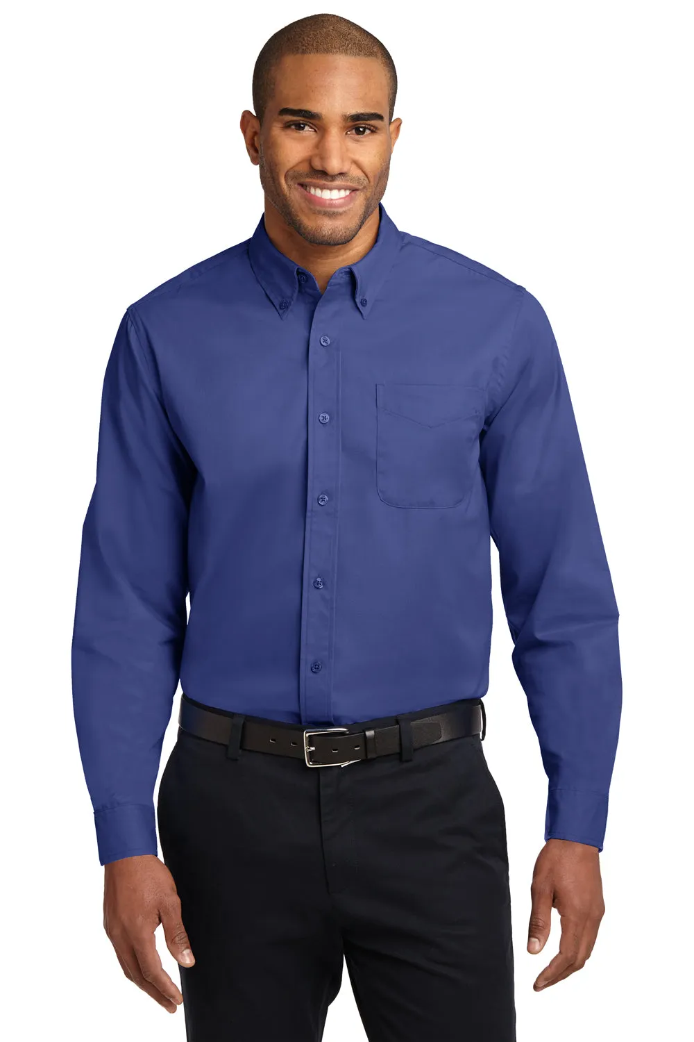 Port Authority Mens Easy Care Wrinkle Resistant Long Sleeve Button Down Shirt w/ Pocket - Mediterranean Blue - Closeout