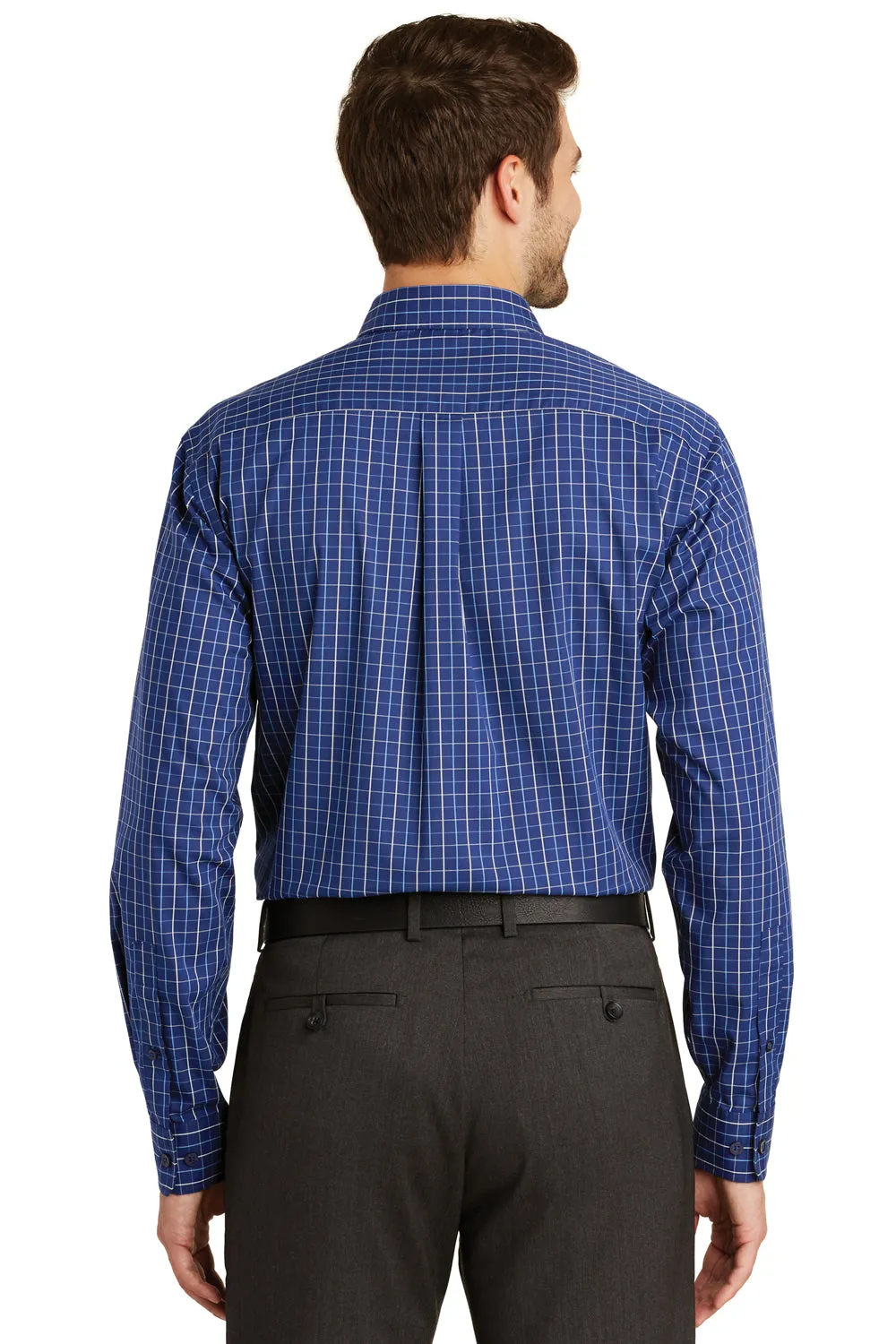 Port Authority Mens Easy Care Wrinkle Resistant Long Sleeve Button Down Shirt w/ Pocket - Navy Blue/White - Closeout