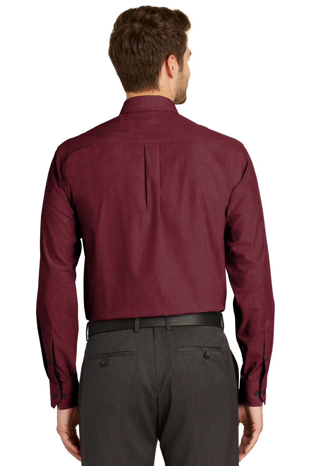 Port Authority Mens Easy Care Wrinkle Resistant Long Sleeve Button Down Shirt w/ Pocket - Red Oxide - Closeout