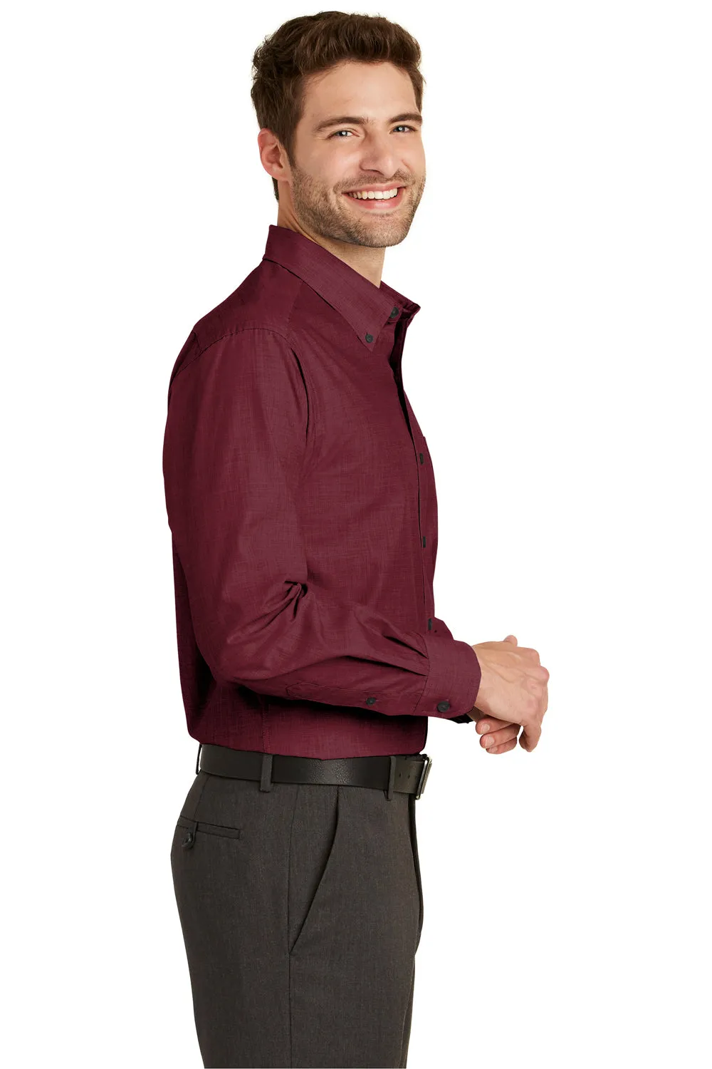 Port Authority Mens Easy Care Wrinkle Resistant Long Sleeve Button Down Shirt w/ Pocket - Red Oxide - Closeout