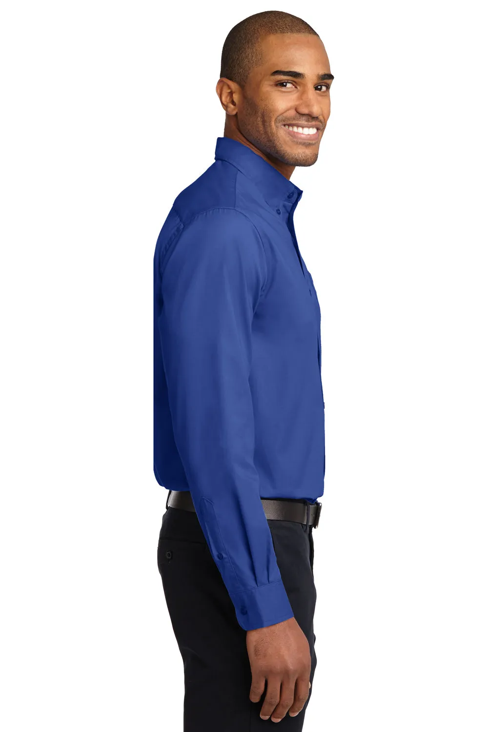 Port Authority Mens Easy Care Wrinkle Resistant Long Sleeve Button Down Shirt w/ Pocket - Royal Blue