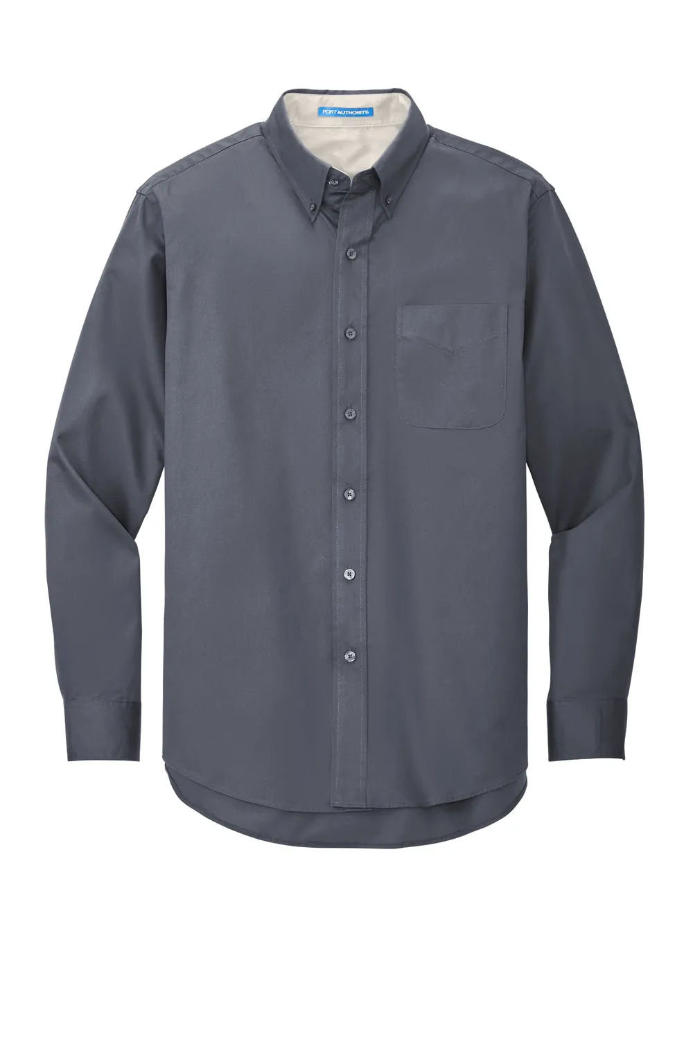 Port Authority Mens Easy Care Wrinkle Resistant Long Sleeve Button Down Shirt w/ Pocket - Steel Grey