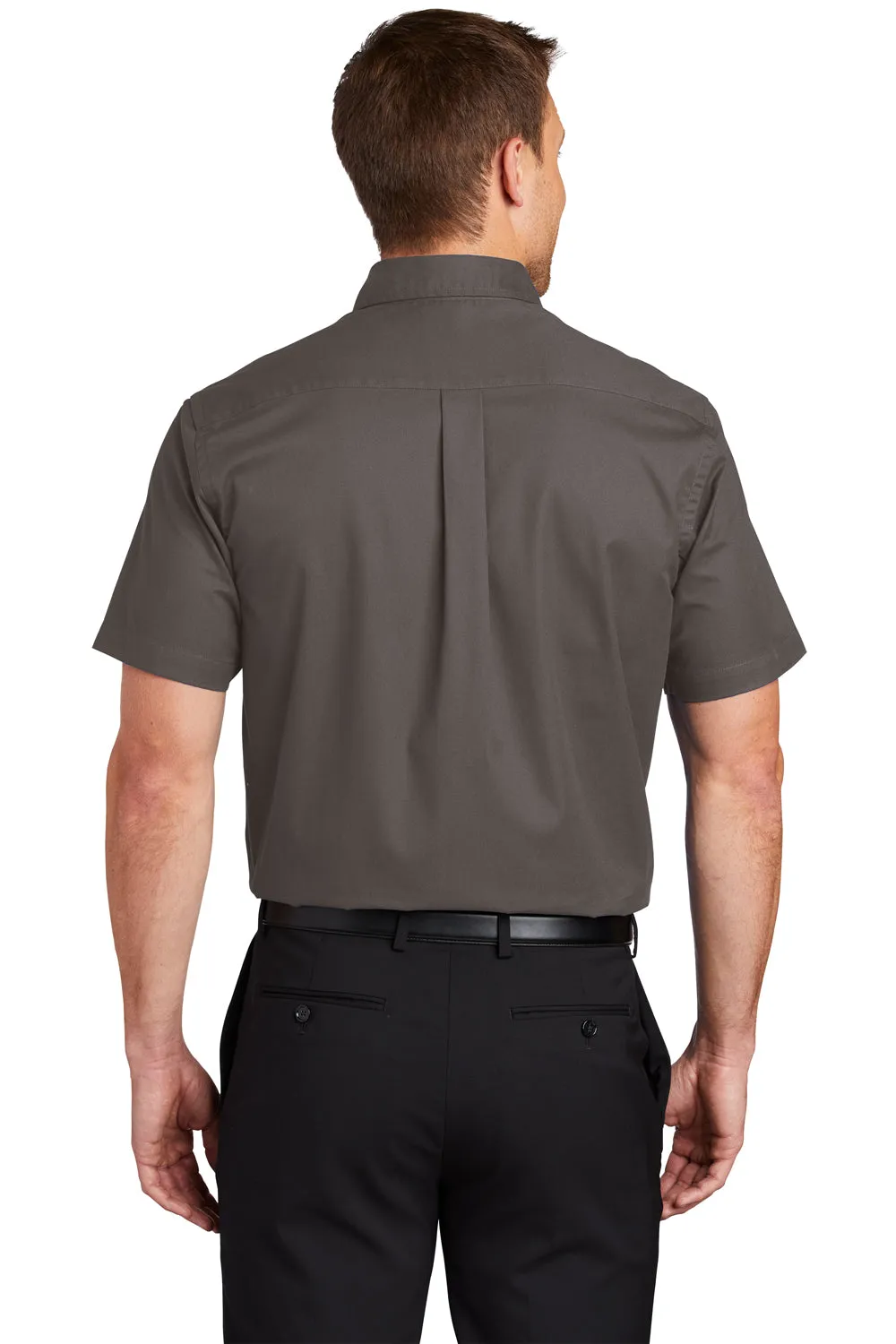 Port Authority Mens Easy Care Wrinkle Resistant Short Sleeve Button Down Shirt w/ Pocket - Bark Brown - Closeout