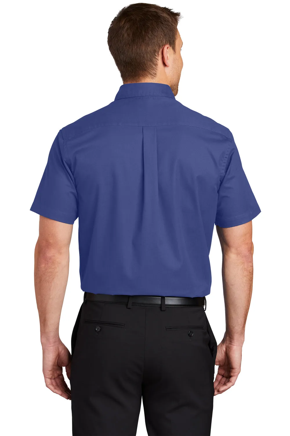 Port Authority Mens Easy Care Wrinkle Resistant Short Sleeve Button Down Shirt w/ Pocket - Mediterranean Blue - Closeout