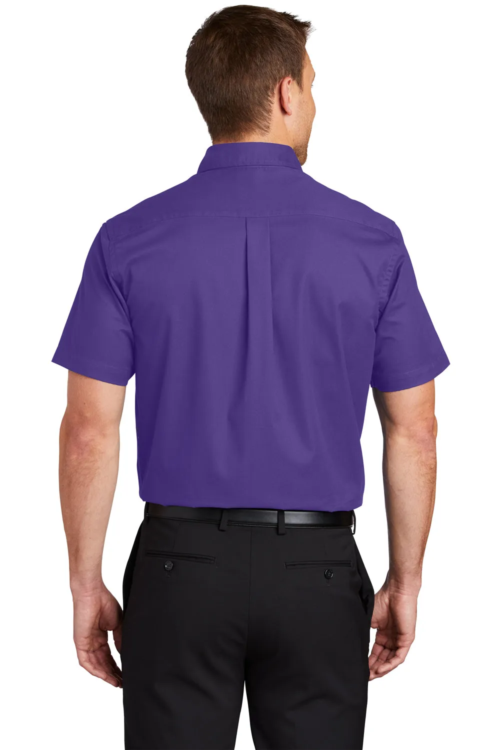 Port Authority Mens Easy Care Wrinkle Resistant Short Sleeve Button Down Shirt w/ Pocket - Purple