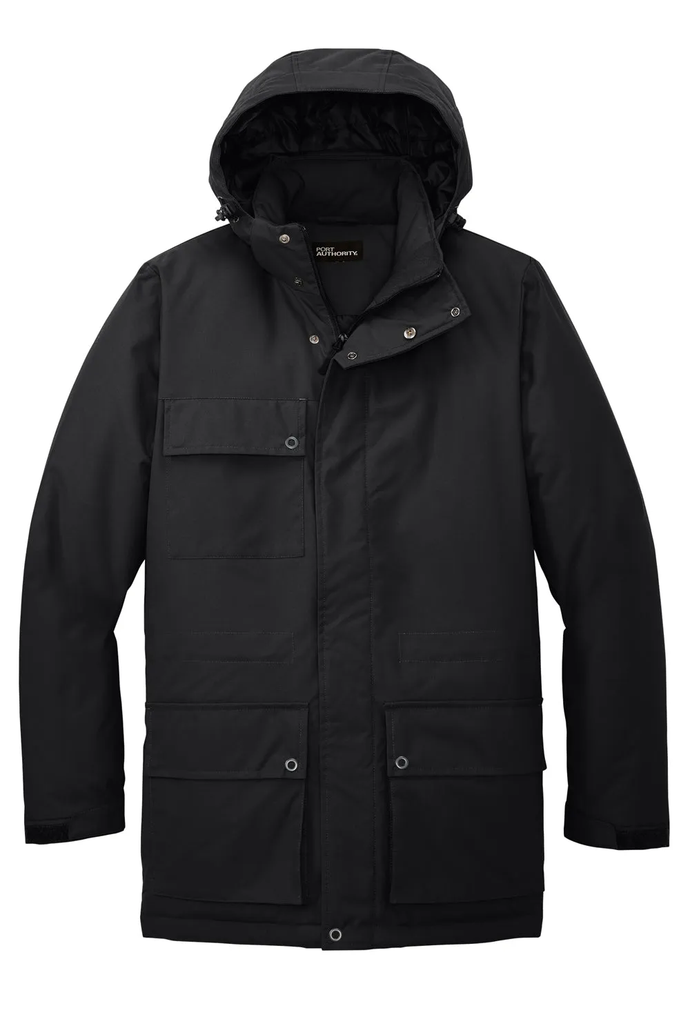 Port Authority Mens Excursion Water Resistant Full Zip Hooded Parka - Deep Black
