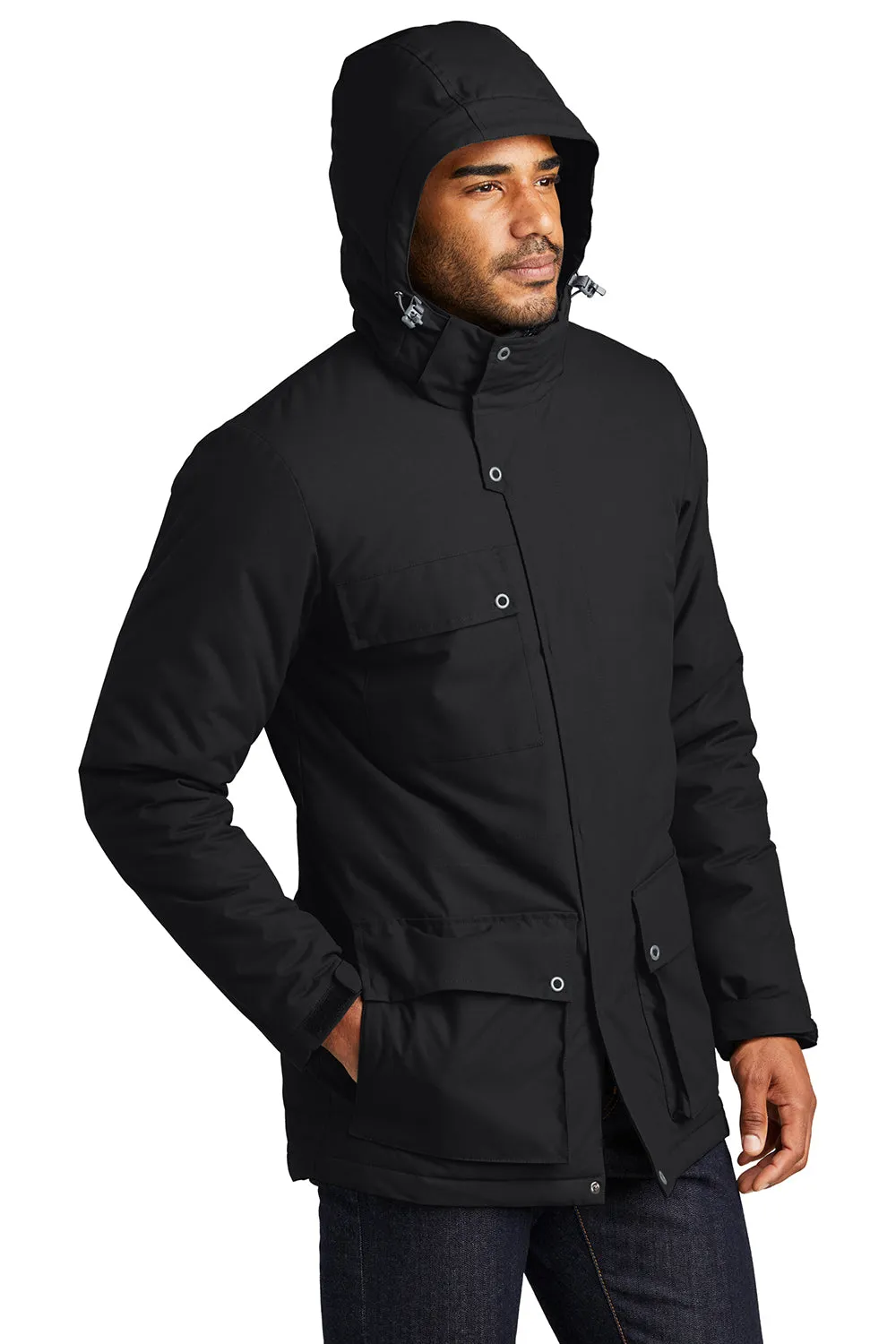 Port Authority Mens Excursion Water Resistant Full Zip Hooded Parka - Deep Black