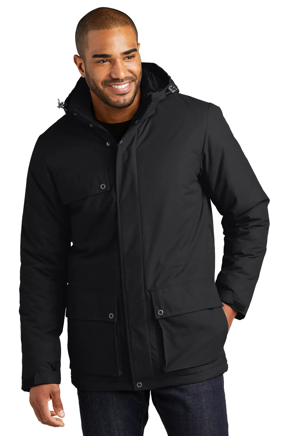 Port Authority Mens Excursion Water Resistant Full Zip Hooded Parka - Deep Black