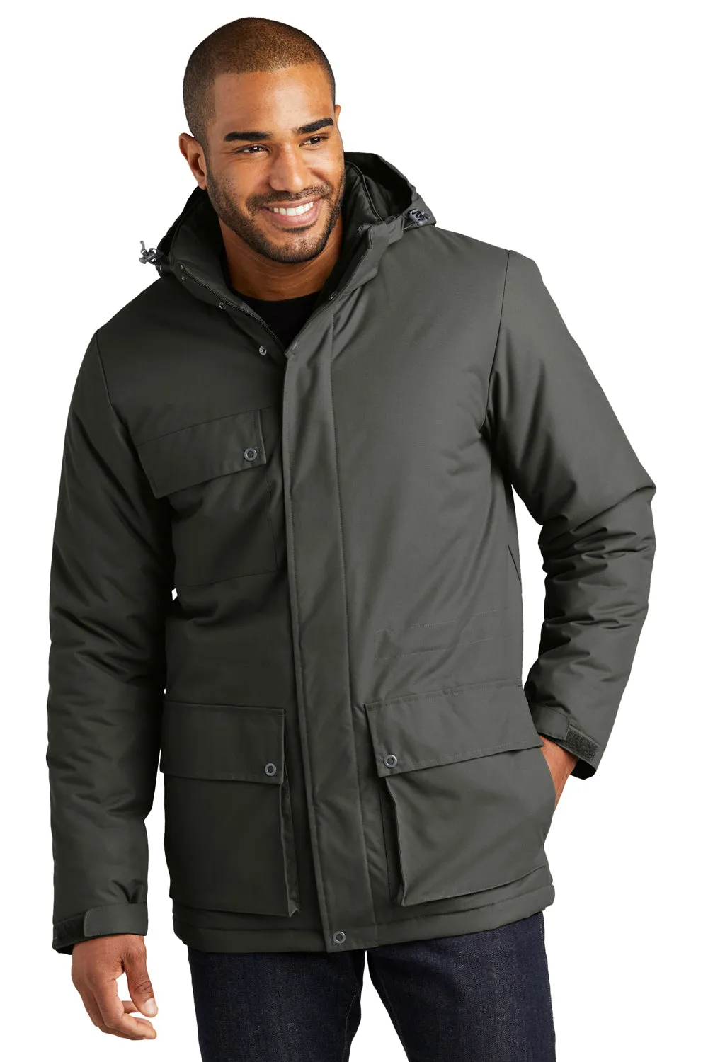 Port Authority Mens Excursion Water Resistant Full Zip Hooded Parka - Storm Grey