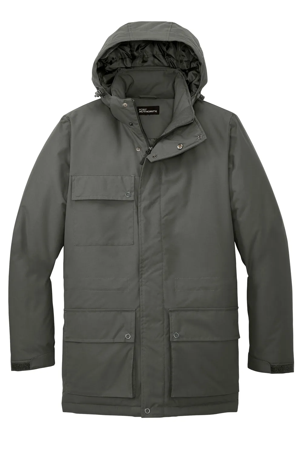 Port Authority Mens Excursion Water Resistant Full Zip Hooded Parka - Storm Grey