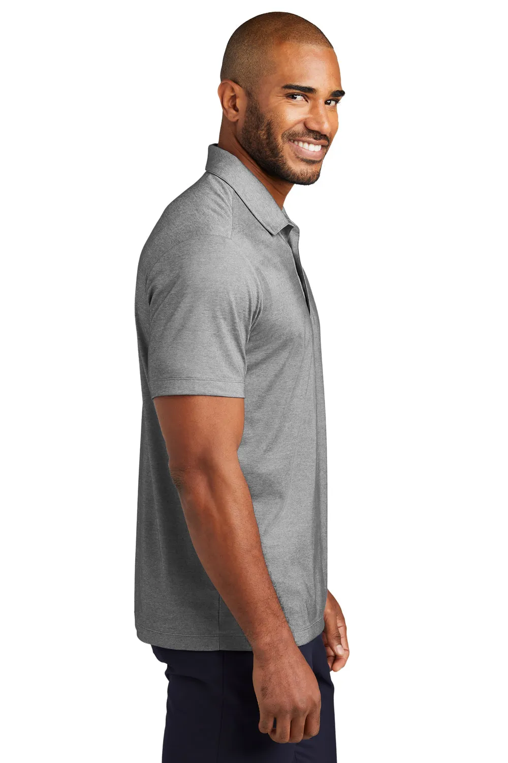 Port Authority Mens Fine Pique Moisture Wicking Short Sleeve Polo Shirt - Heather Charcoal Grey