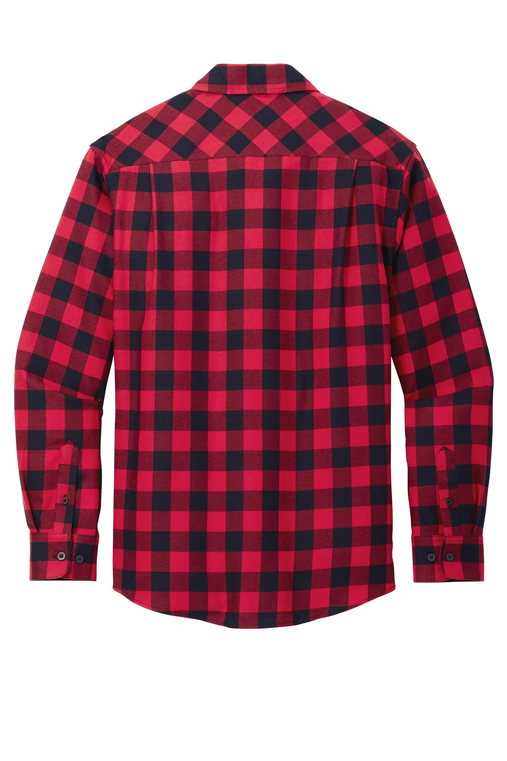 Port Authority Mens Flannel Long Sleeve Button Down Shirt w/ Double Pockets - Red/Black Buffalo
