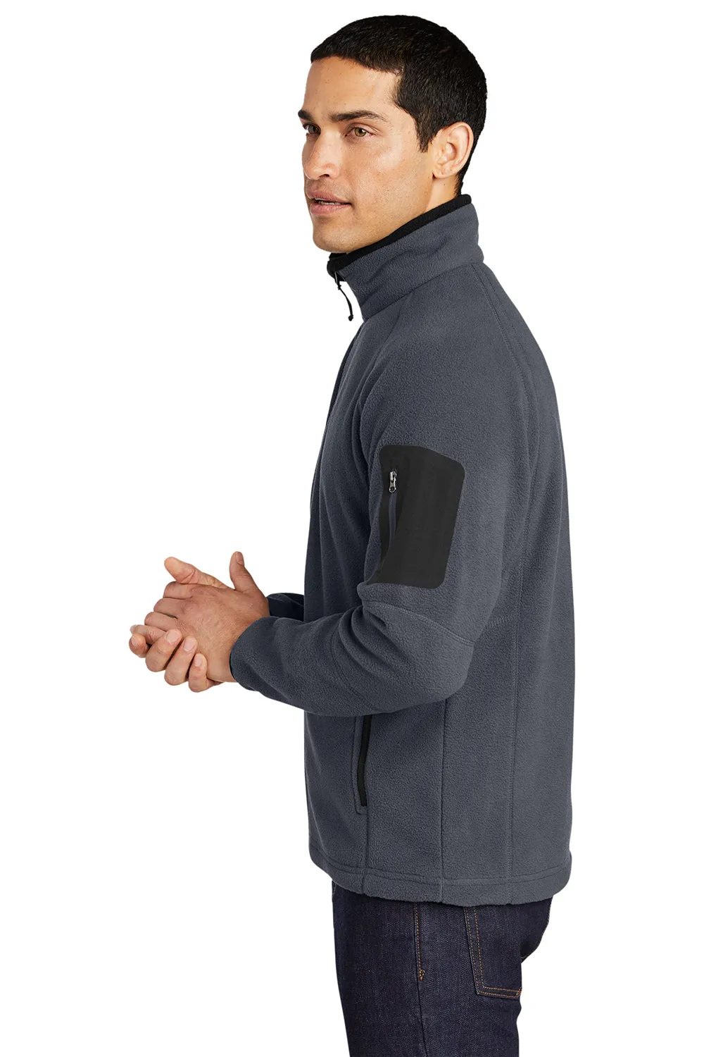 Port Authority Mens Full Zip Fleece Jacket - Battleship Grey/Black - Closeout