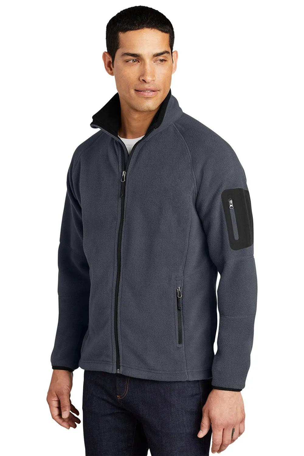 Port Authority Mens Full Zip Fleece Jacket - Battleship Grey/Black - Closeout