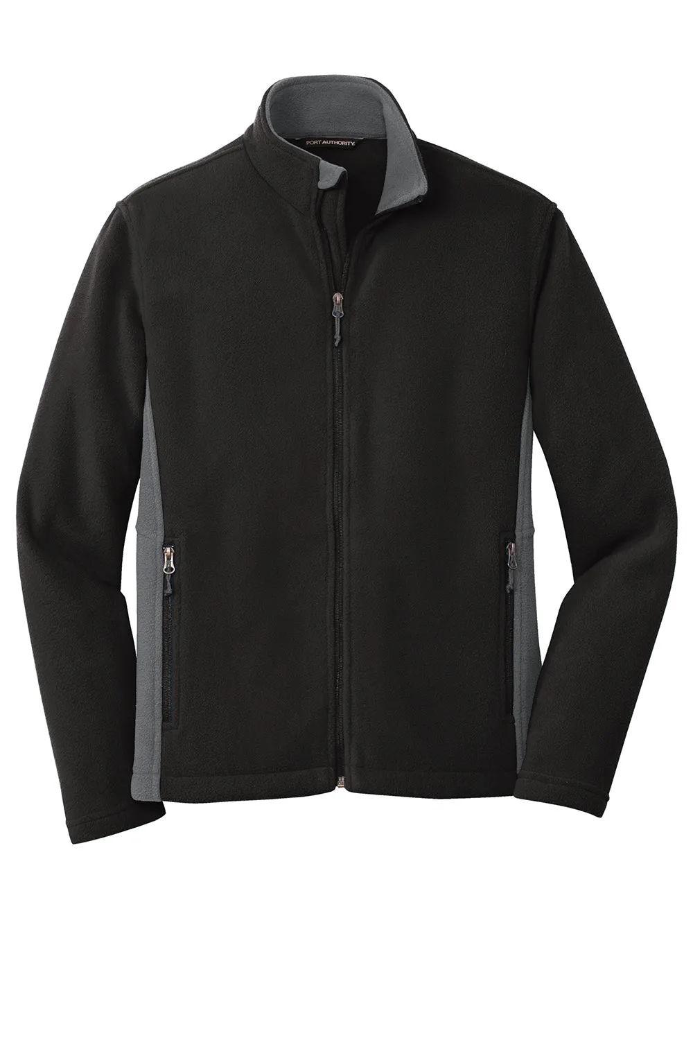 Port Authority Mens Full Zip Fleece Jacket - Black/Battleship Grey - Closeout