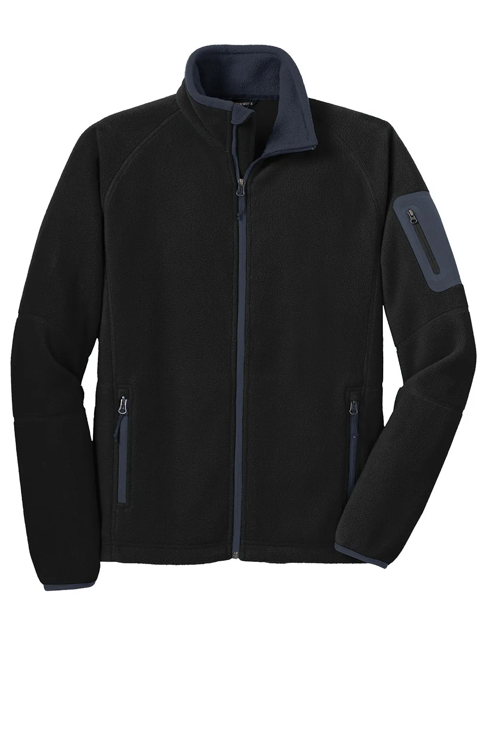 Port Authority Mens Full Zip Fleece Jacket - Black/Battleship Grey - Closeout