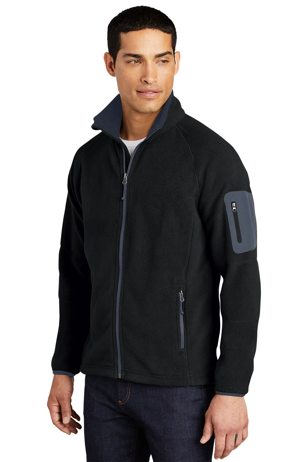 Port Authority Mens Full Zip Fleece Jacket - Black/Battleship Grey - Closeout