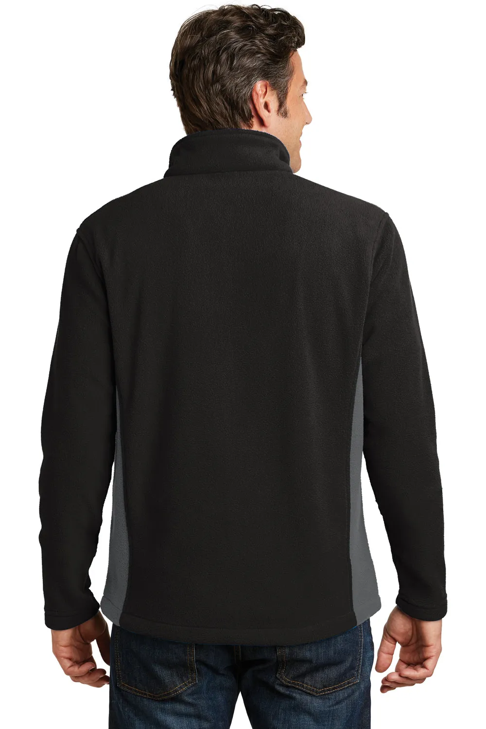 Port Authority Mens Full Zip Fleece Jacket - Black/Battleship Grey - Closeout