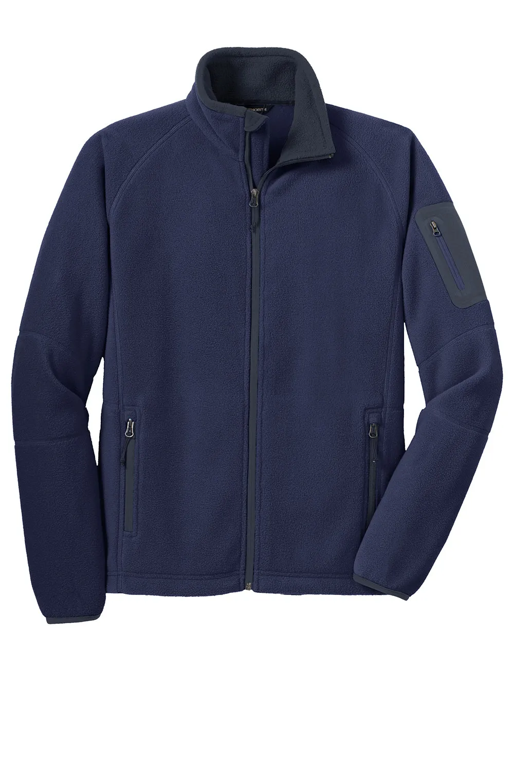 Port Authority Mens Full Zip Fleece Jacket - Navy Blue/Battleship Grey - Closeout