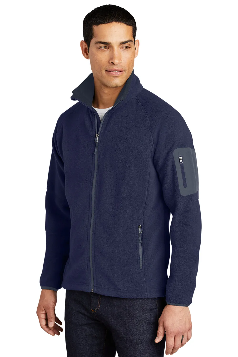 Port Authority Mens Full Zip Fleece Jacket - Navy Blue/Battleship Grey - Closeout