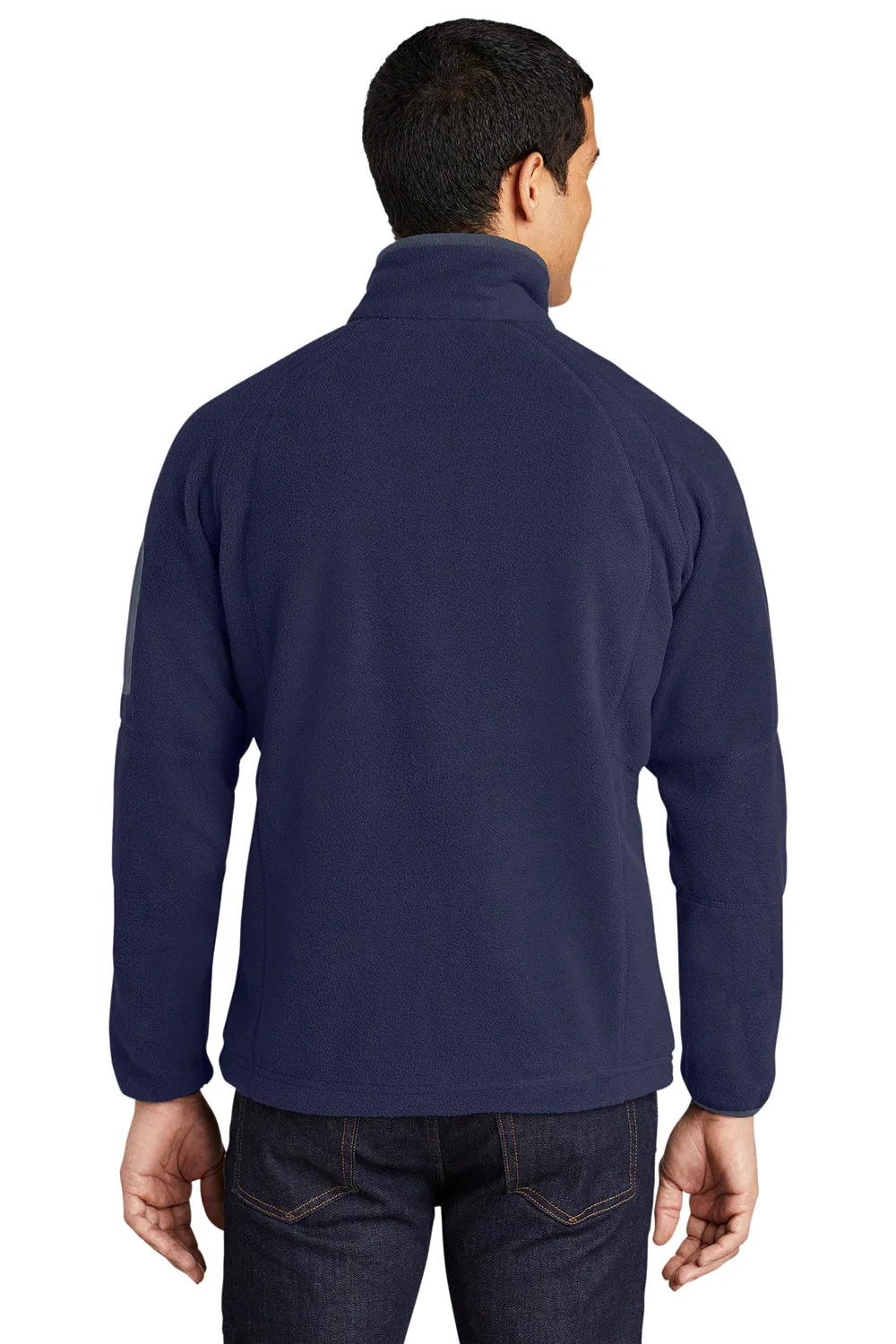 Port Authority Mens Full Zip Fleece Jacket - Navy Blue/Battleship Grey - Closeout