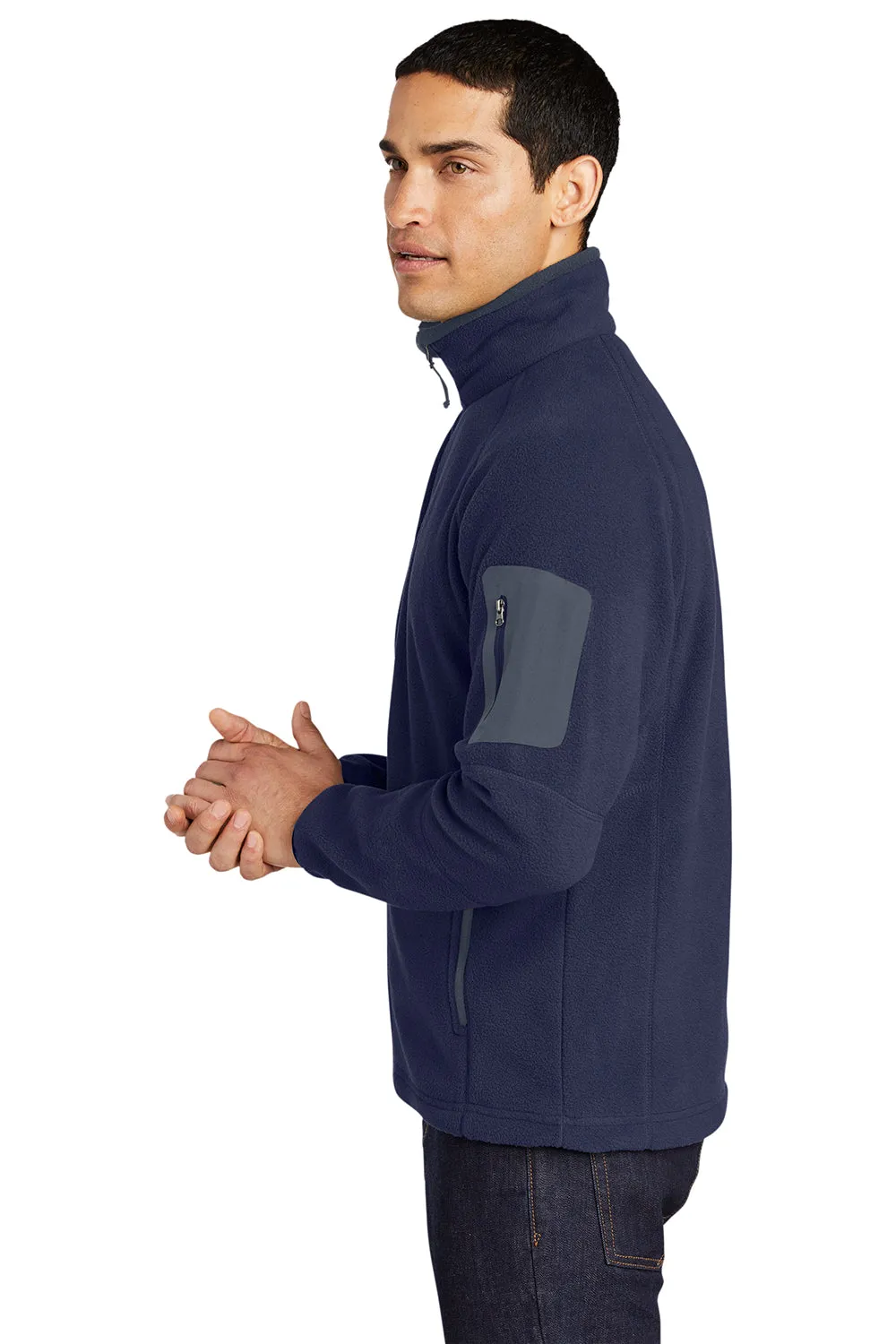 Port Authority Mens Full Zip Fleece Jacket - Navy Blue/Battleship Grey - Closeout