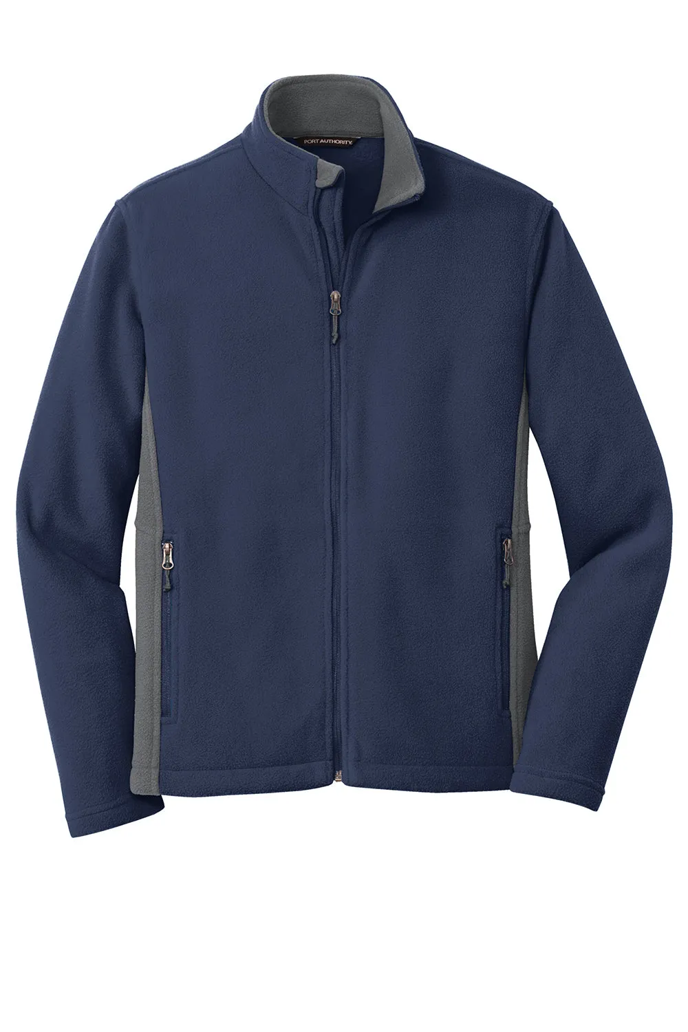 Port Authority Mens Full Zip Fleece Jacket - True Navy Blue/Battleship Grey - Closeout
