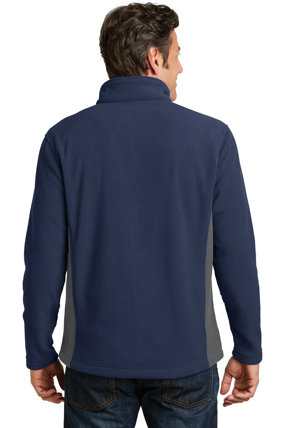 Port Authority Mens Full Zip Fleece Jacket - True Navy Blue/Battleship Grey - Closeout