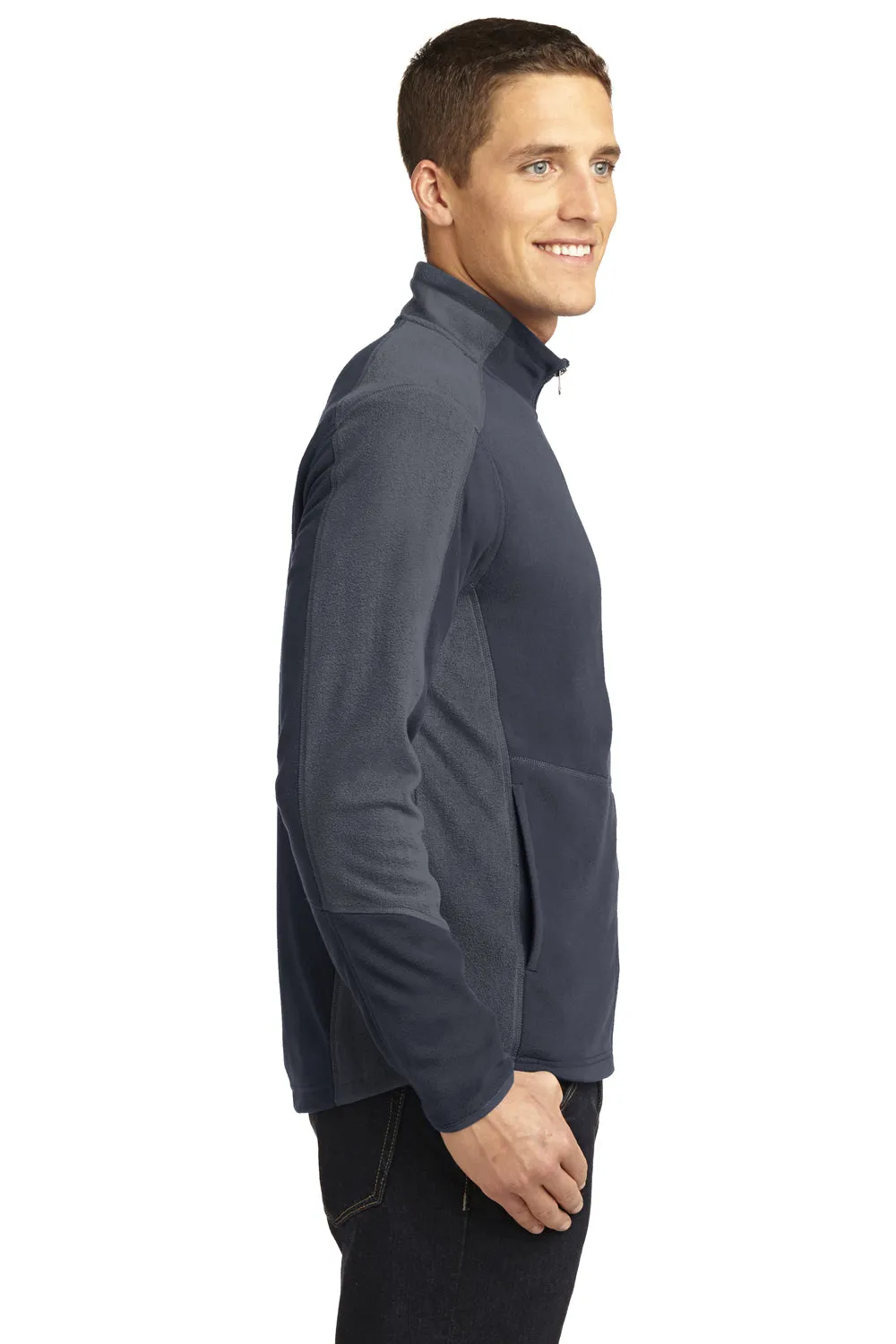 Port Authority Mens Full Zip Microfleece Jacket - Battleship Grey/Pearl Grey - Closeout