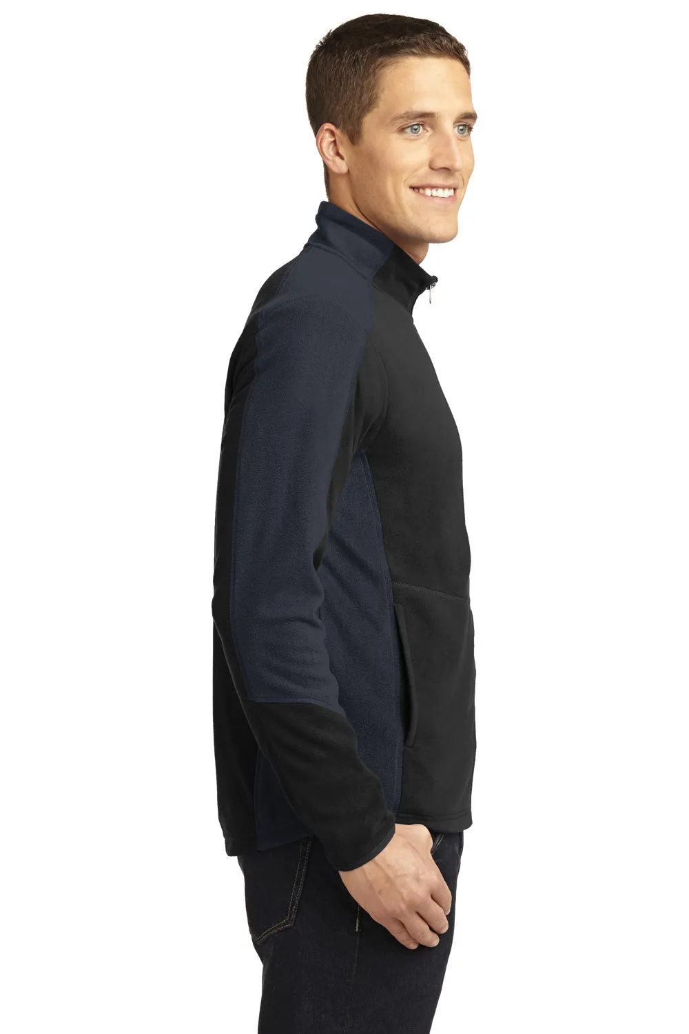 Port Authority Mens Full Zip Microfleece Jacket - Black/Battleship Grey - Closeout