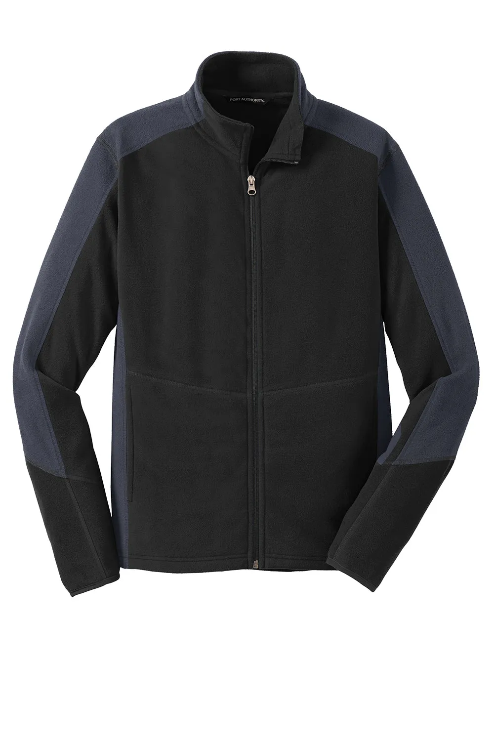 Port Authority Mens Full Zip Microfleece Jacket - Black/Battleship Grey - Closeout