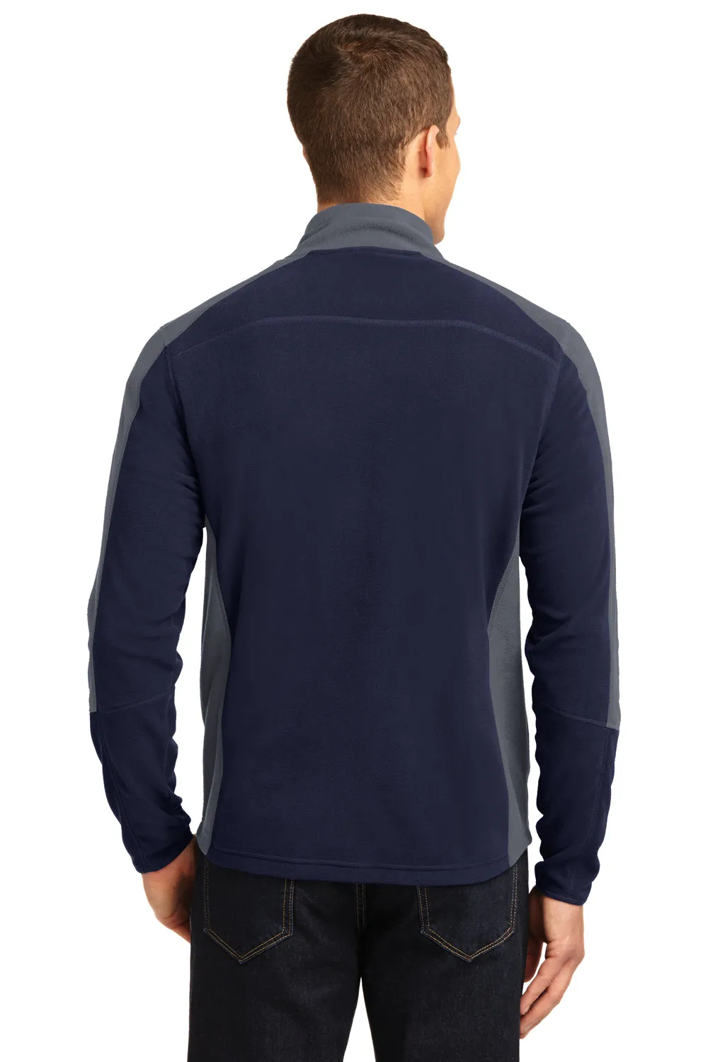 Port Authority Mens Full Zip Microfleece Jacket - True Navy Blue/Pearl Grey - Closeout