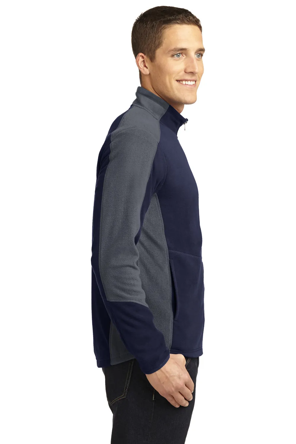 Port Authority Mens Full Zip Microfleece Jacket - True Navy Blue/Pearl Grey - Closeout