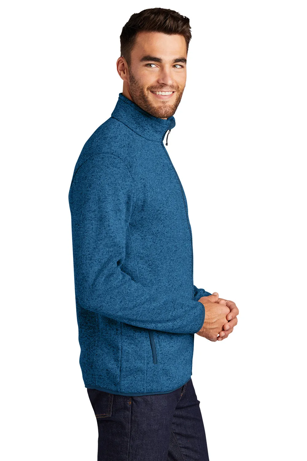 Port Authority Mens Full Zip Sweater Fleece Jacket - Heather Medium Blue
