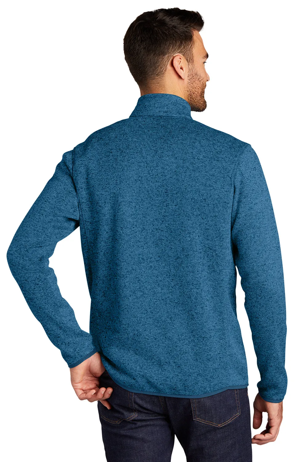 Port Authority Mens Full Zip Sweater Fleece Jacket - Heather Medium Blue