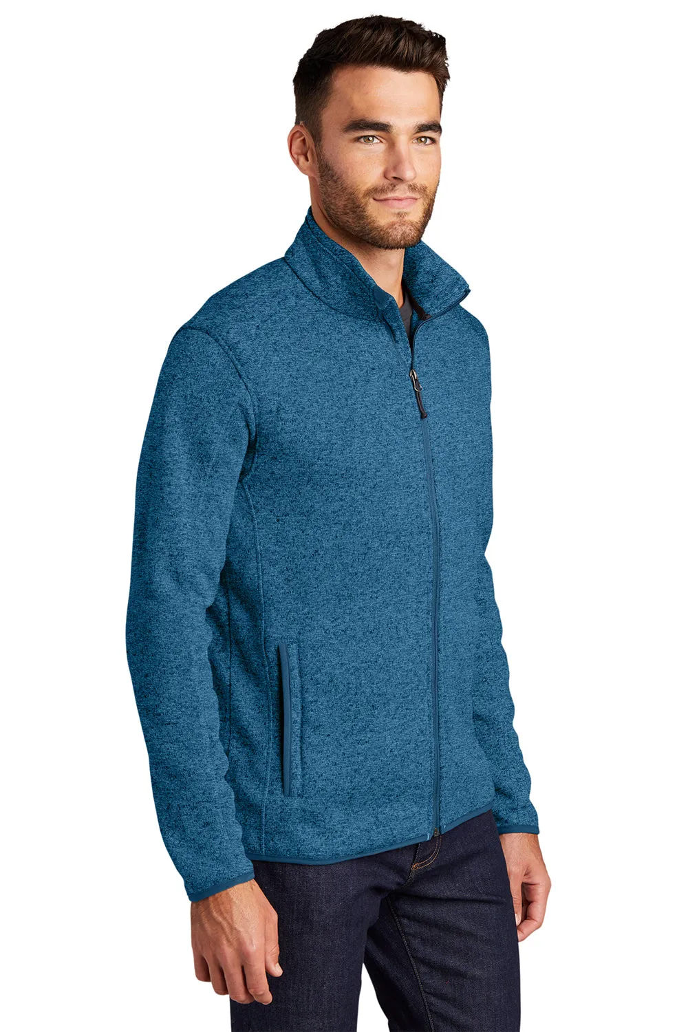 Port Authority Mens Full Zip Sweater Fleece Jacket - Heather Medium Blue