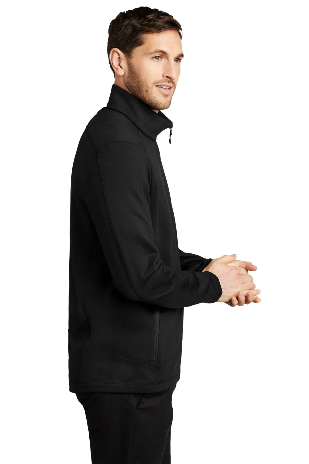 Port Authority Mens Grid Fleece Full Zip Jacket - Deep Black