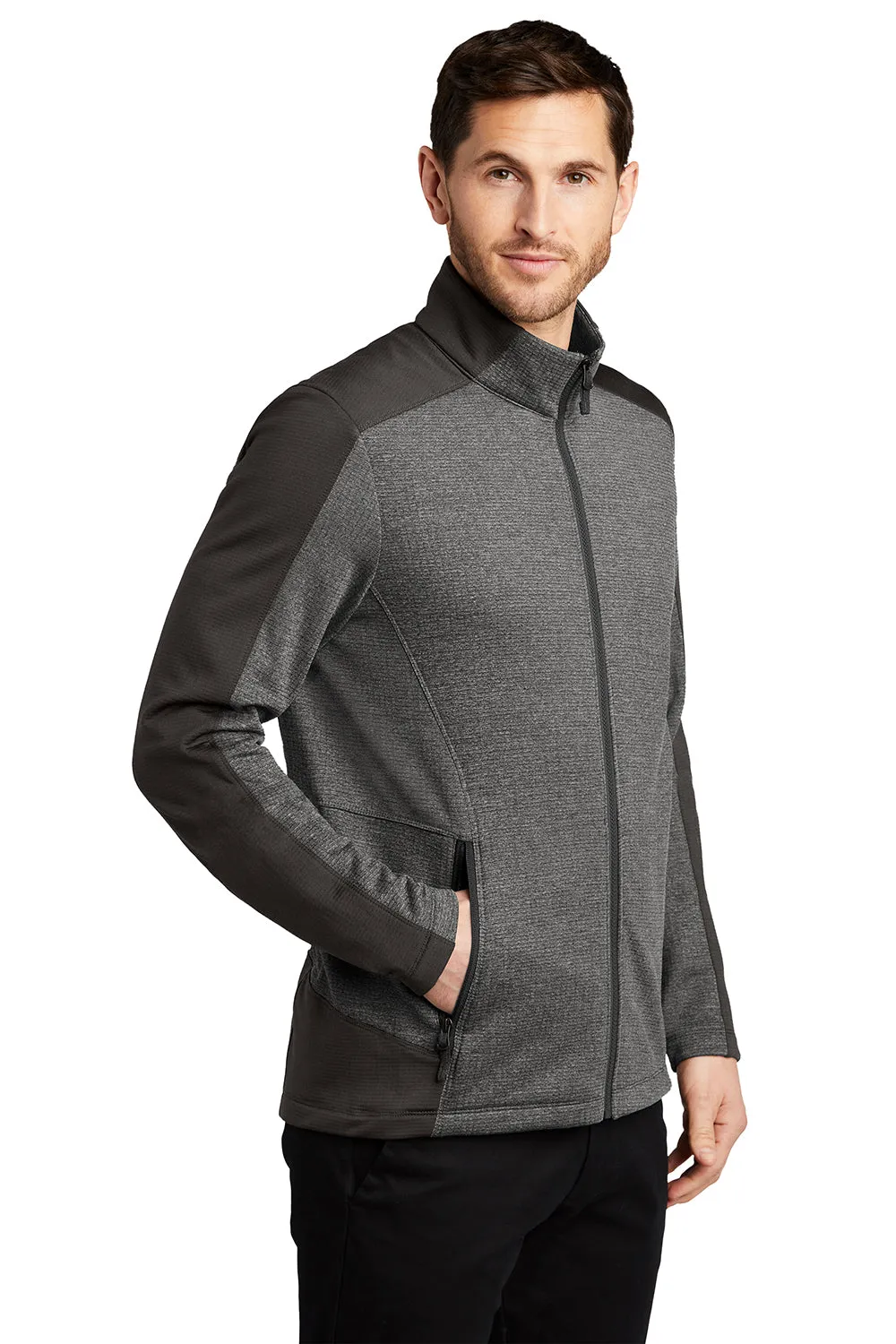 Port Authority Mens Grid Fleece Full Zip Jacket - Heather Smoke Grey/Smoke Grey