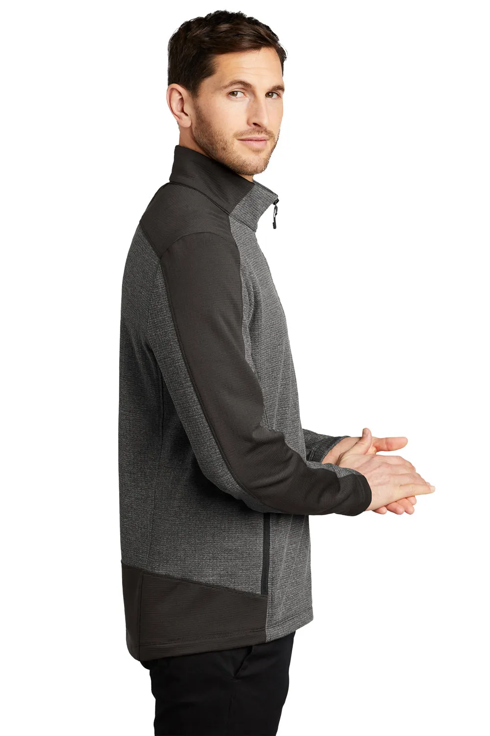 Port Authority Mens Grid Fleece Full Zip Jacket - Heather Smoke Grey/Smoke Grey