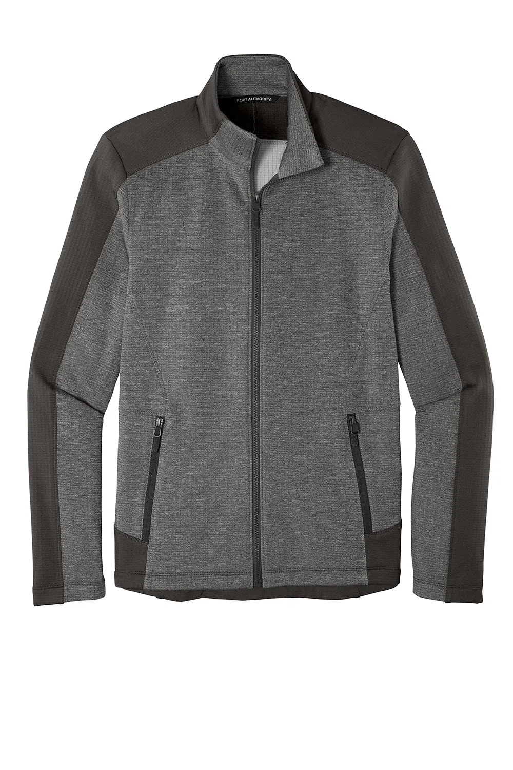 Port Authority Mens Grid Fleece Full Zip Jacket - Heather Smoke Grey/Smoke Grey