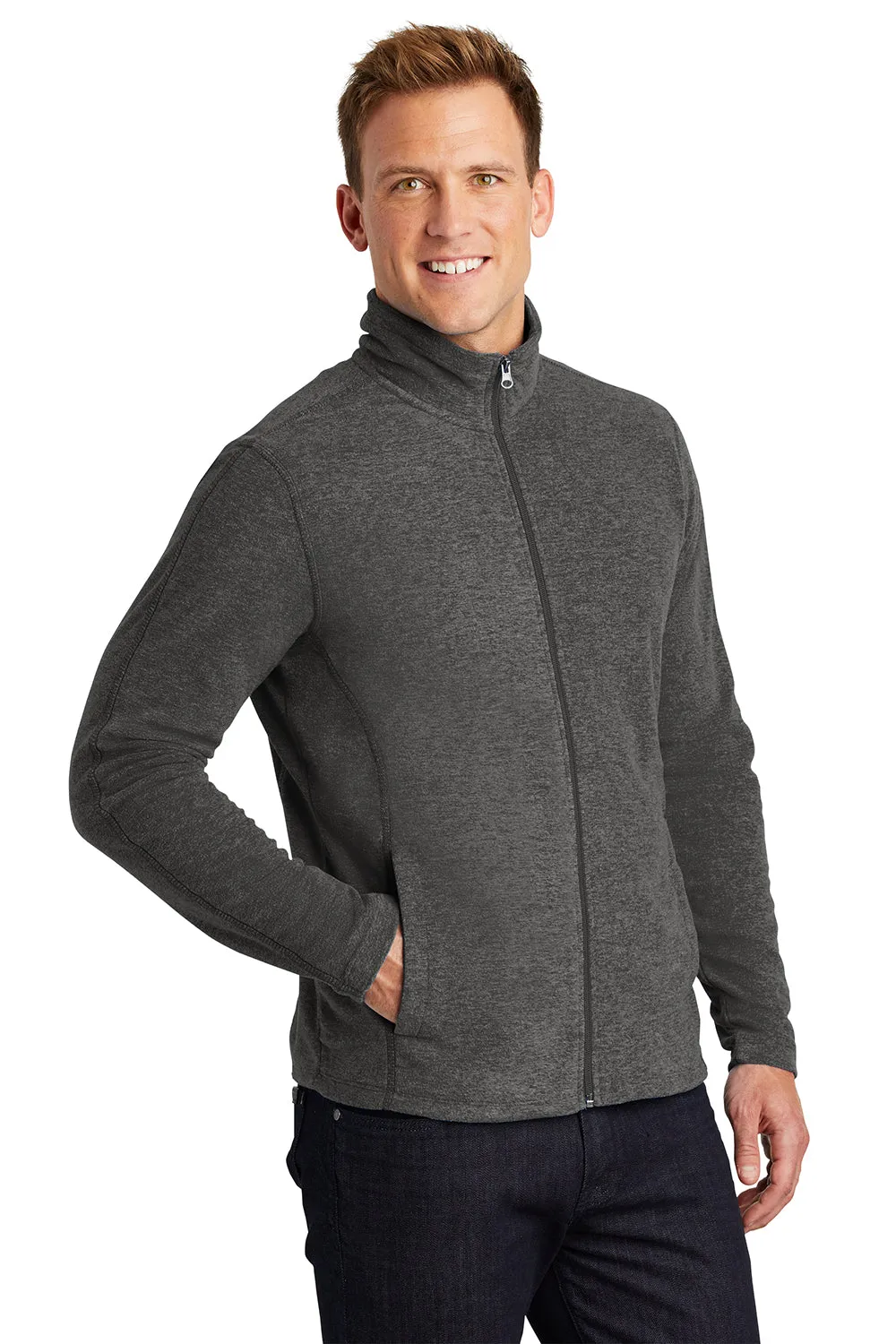 Port Authority Mens Heather Pill Resistant Microfleece Full Zip Sweatshirt - Heather Charcoal Black