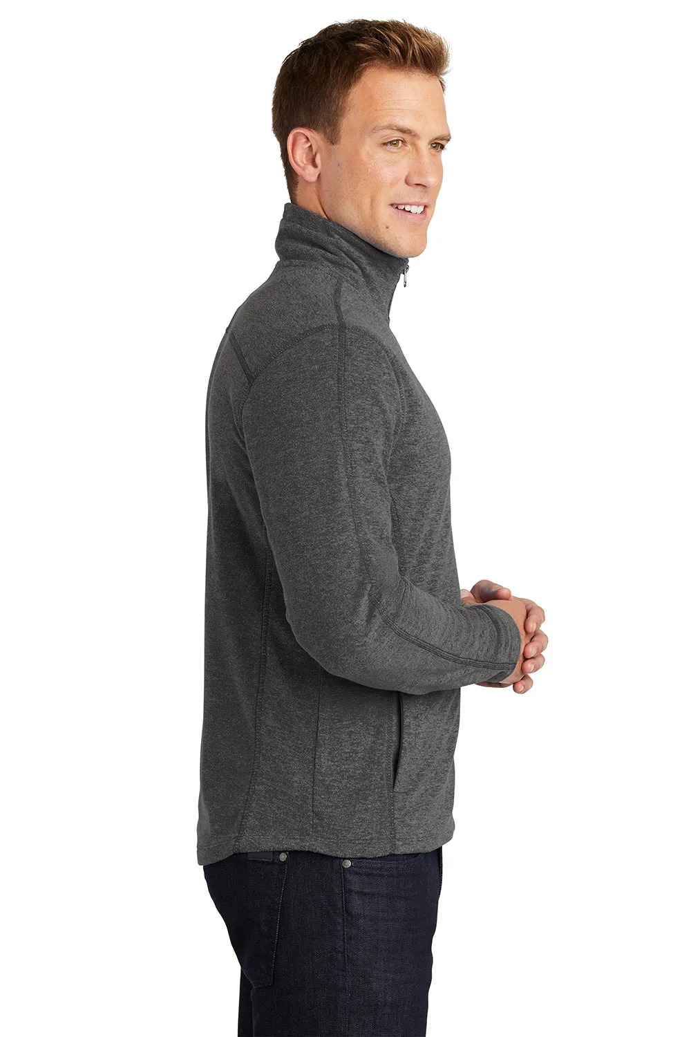 Port Authority Mens Heather Pill Resistant Microfleece Full Zip Sweatshirt - Heather Charcoal Black