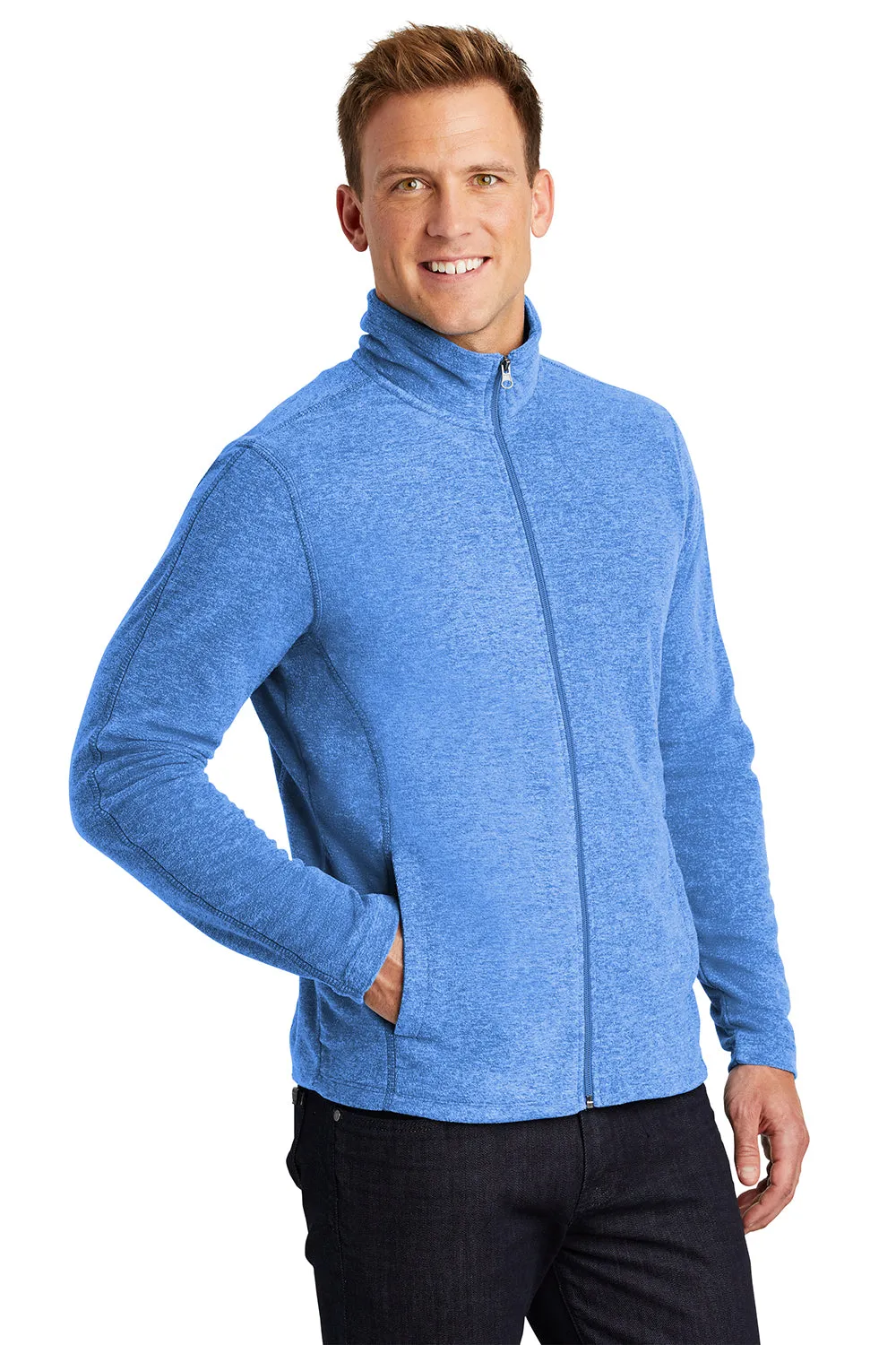Port Authority Mens Heather Pill Resistant Microfleece Full Zip Sweatshirt - Heather Light Royal Blue