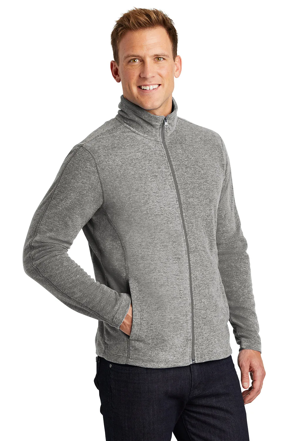 Port Authority Mens Heather Pill Resistant Microfleece Full Zip Sweatshirt - Heather Pearl Grey